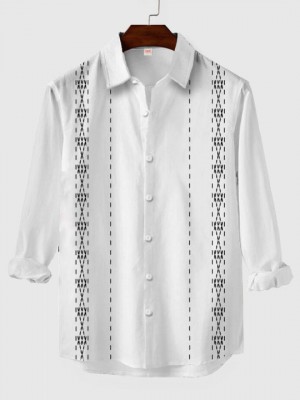 White Geometric Fashion Printing Men's Long Sleeve Shirt
